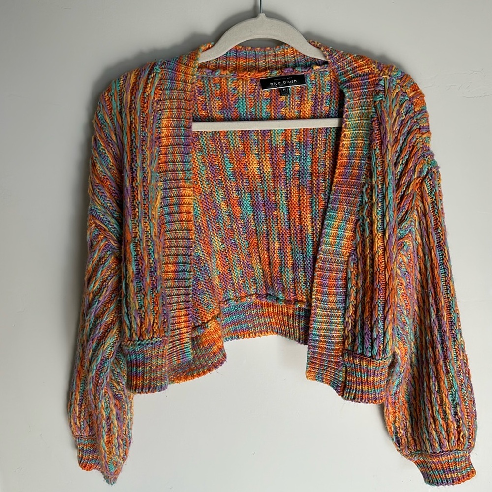 Blue Blush Colorful woven cropped Cardigan size M